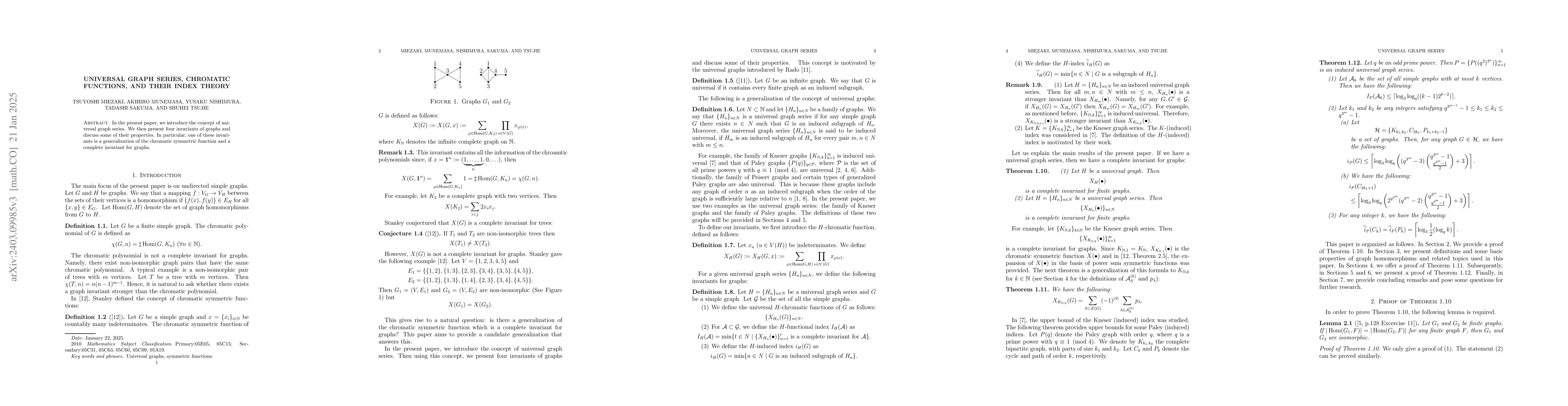 Thumbnail for Universal graph series, chromatic functions, and their index theory