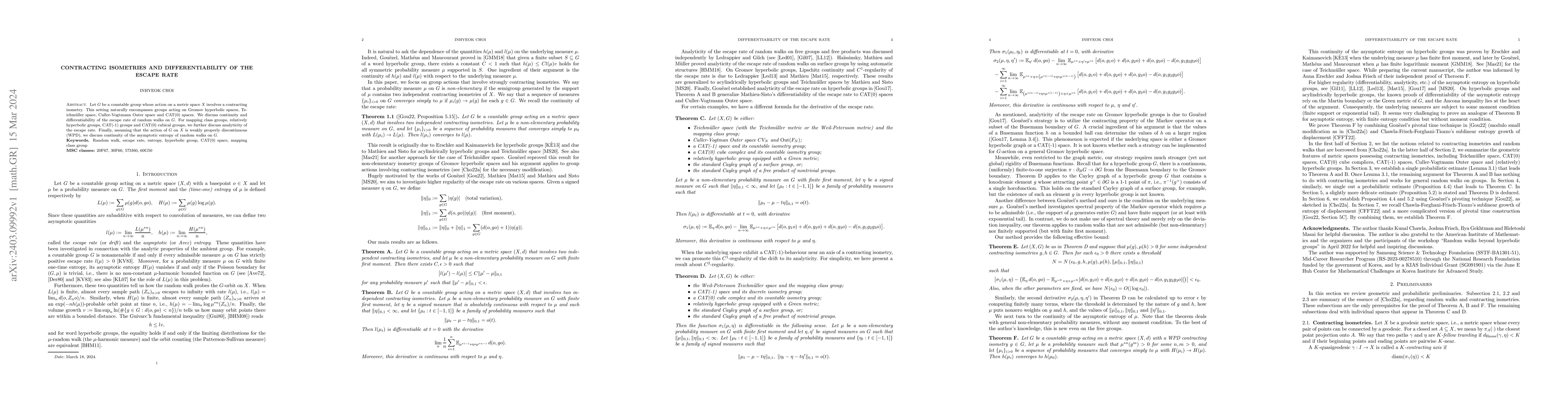 Thumbnail for Contracting isometries and differentiability of the escape rate