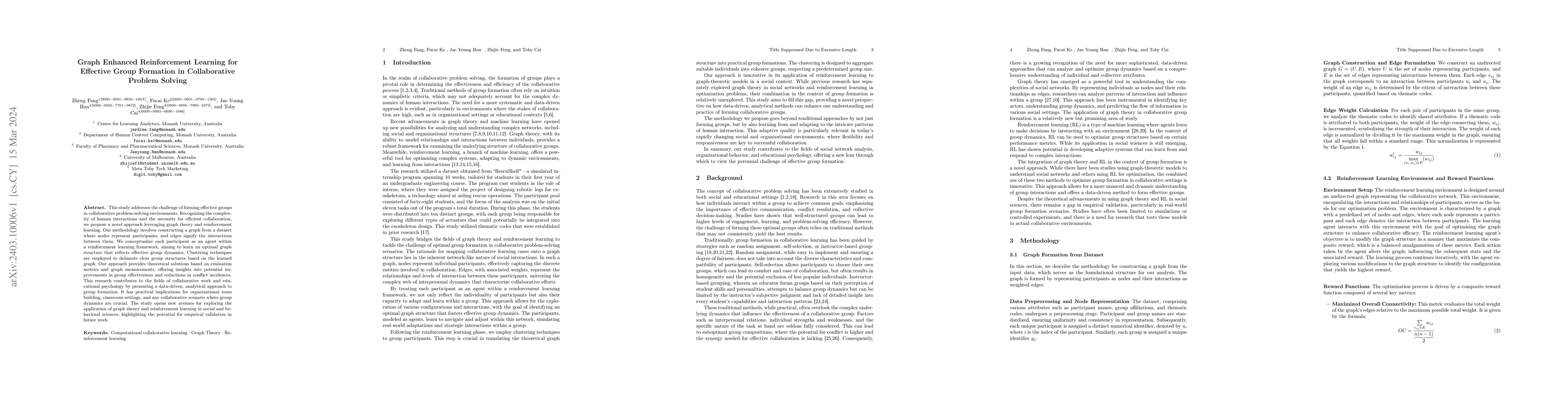 Thumbnail for Graph Enhanced Reinforcement Learning for Effective Group Formation in
  Collaborative Problem Solving