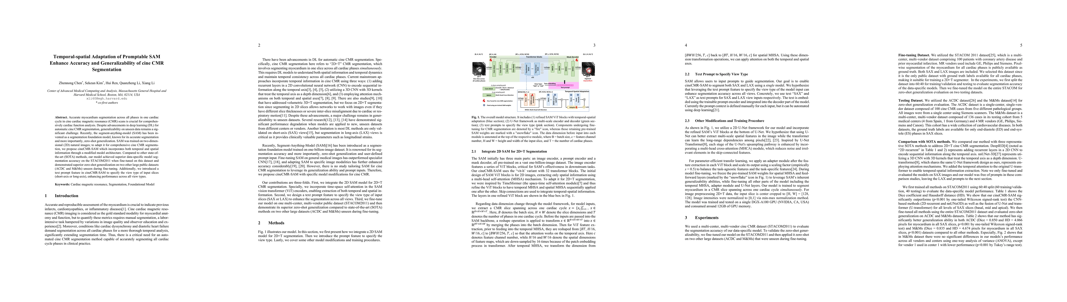 Thumbnail for Temporal-spatial Adaptation of Promptable SAM Enhance Accuracy and
  Generalizability of cine CMR Segmentation