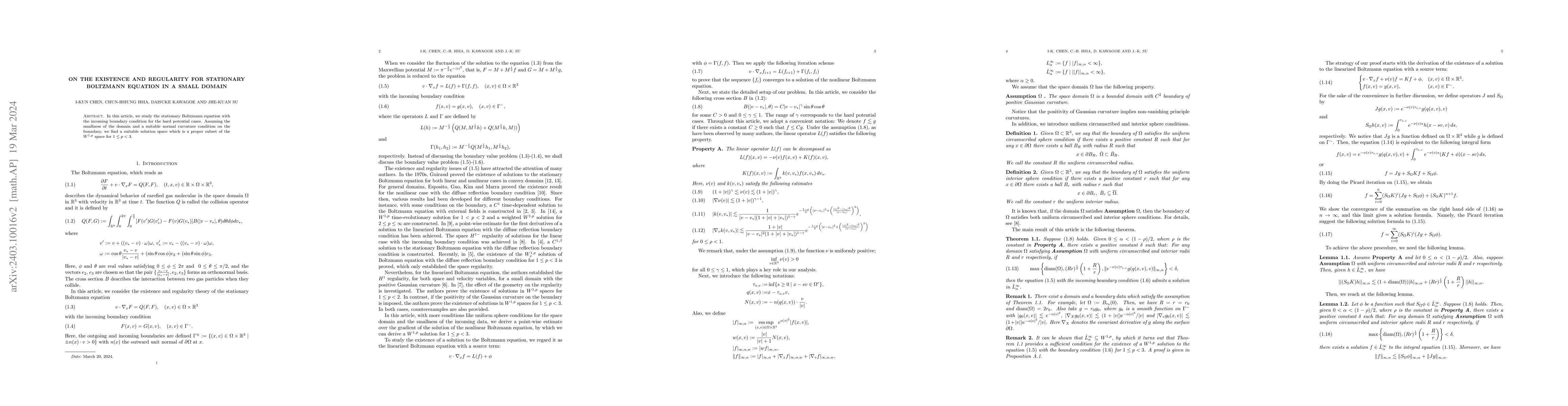 Thumbnail for On the Existence and Regularity for Stationary Boltzmann Equation in a
  Small Domain
