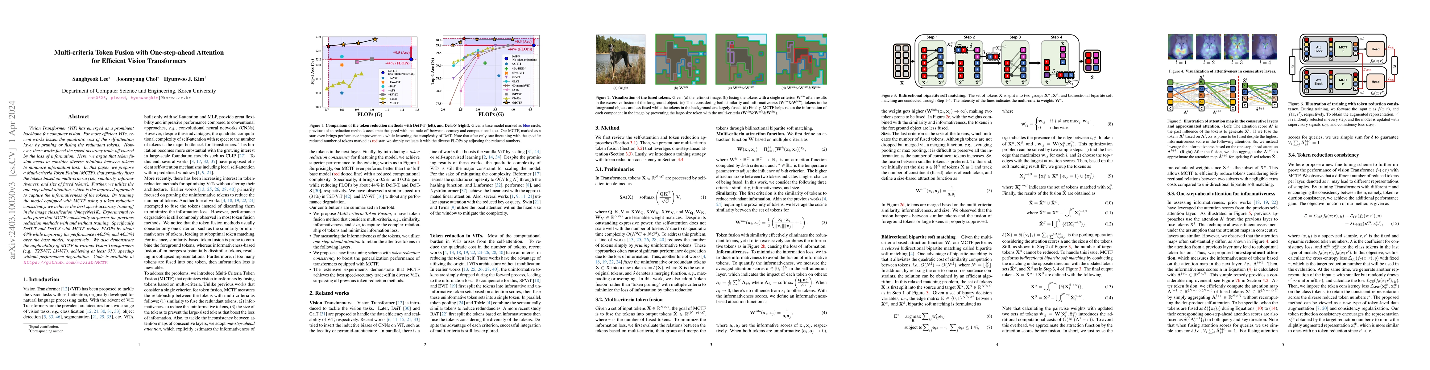 Thumbnail for Multi-criteria Token Fusion with One-step-ahead Attention for Efficient
  Vision Transformers