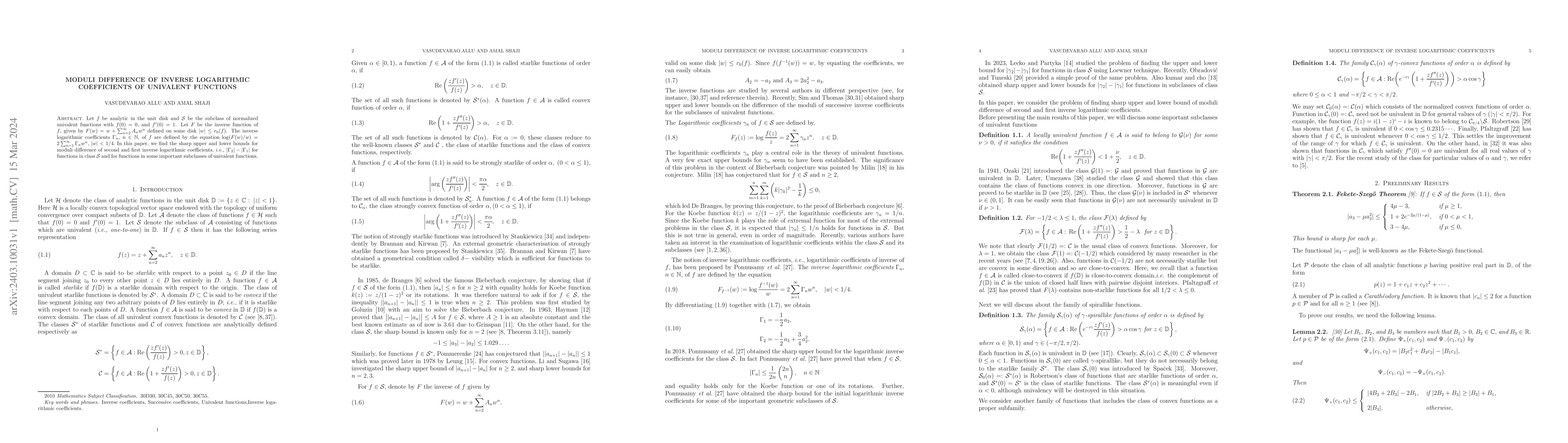 Thumbnail for Moduli difference of inverse logarithmic coefficients of univalent
  functions