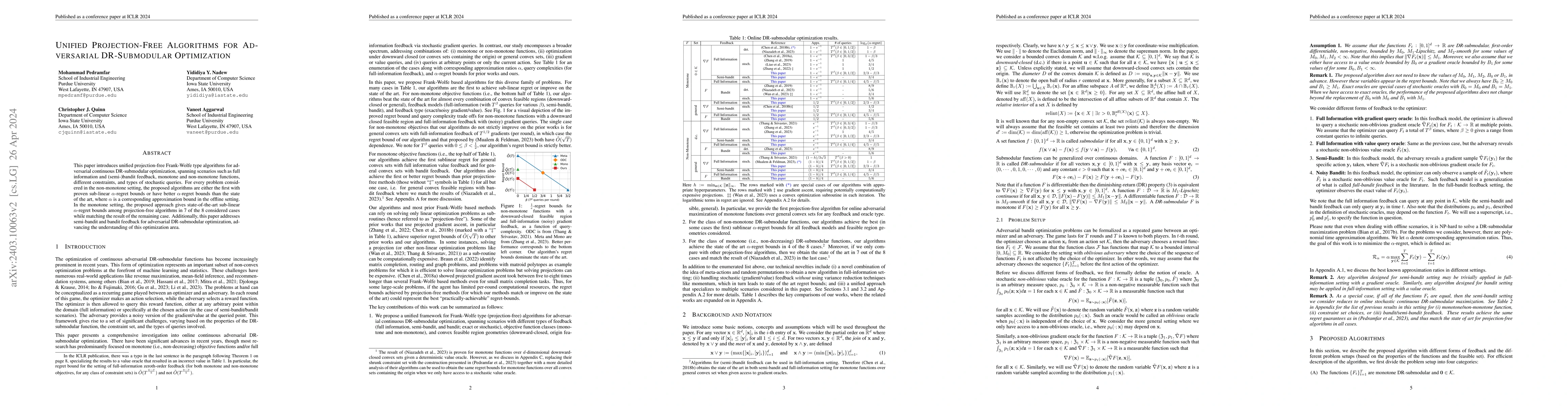 Thumbnail for Unified Projection-Free Algorithms for Adversarial DR-Submodular
  Optimization