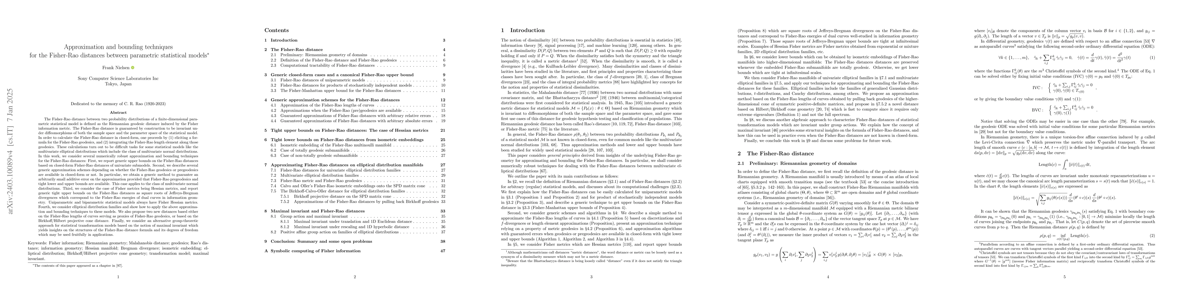 Thumbnail for Approximation and bounding techniques for the Fisher-Rao distances
  between parametric statistical models