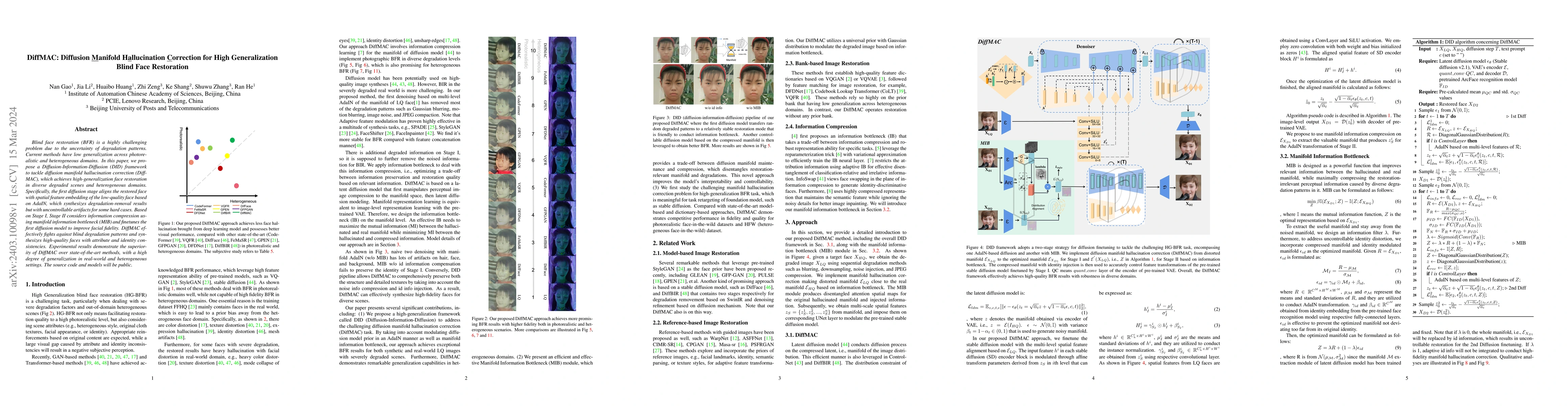 Thumbnail for DiffMAC: Diffusion Manifold Hallucination Correction for High
  Generalization Blind Face Restoration