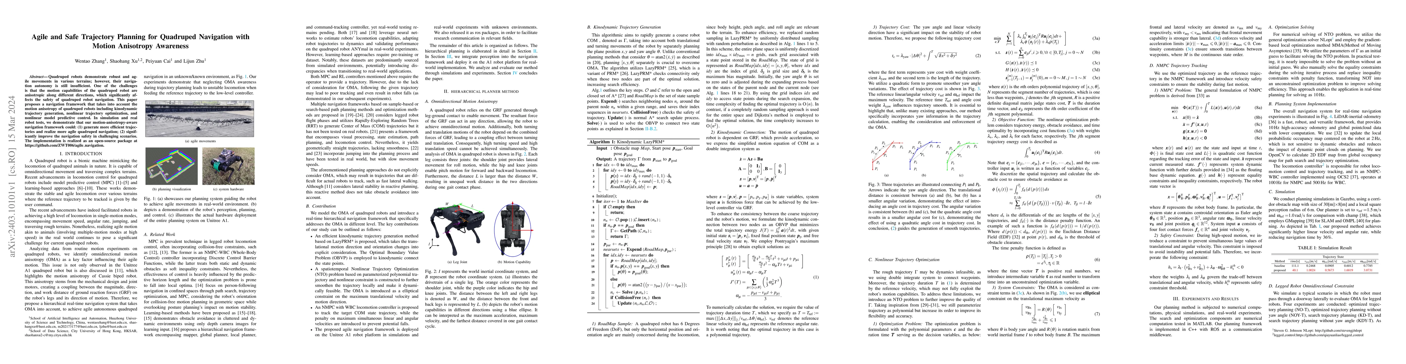 Thumbnail for Agile and Safe Trajectory Planning for Quadruped Navigation with Motion
  Anisotropy Awareness