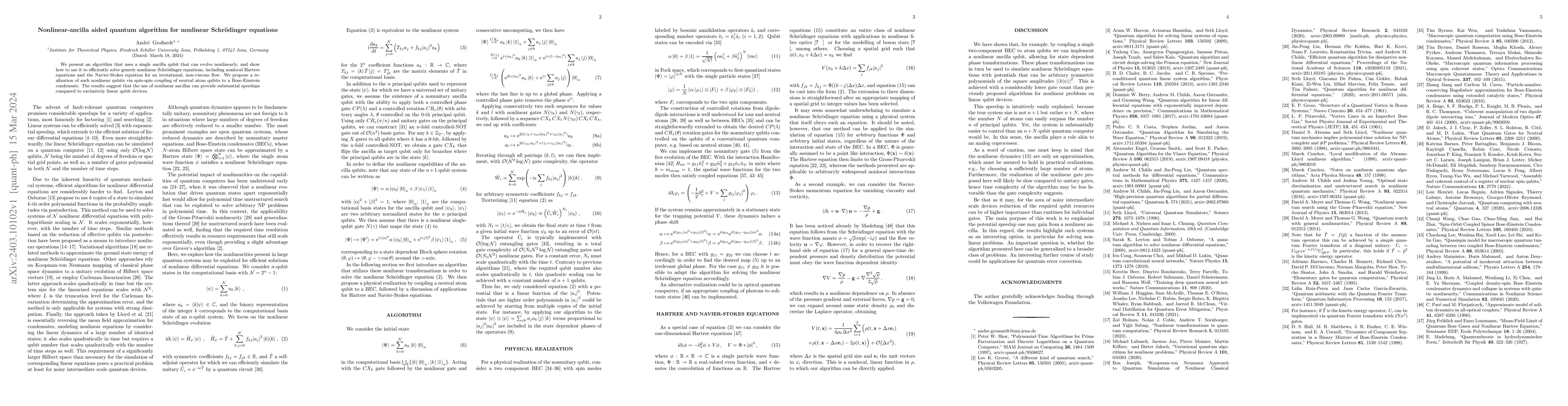 Thumbnail for Nonlinear-ancilla aided quantum algorithm for nonlinear Schr\"odinger
  equations
