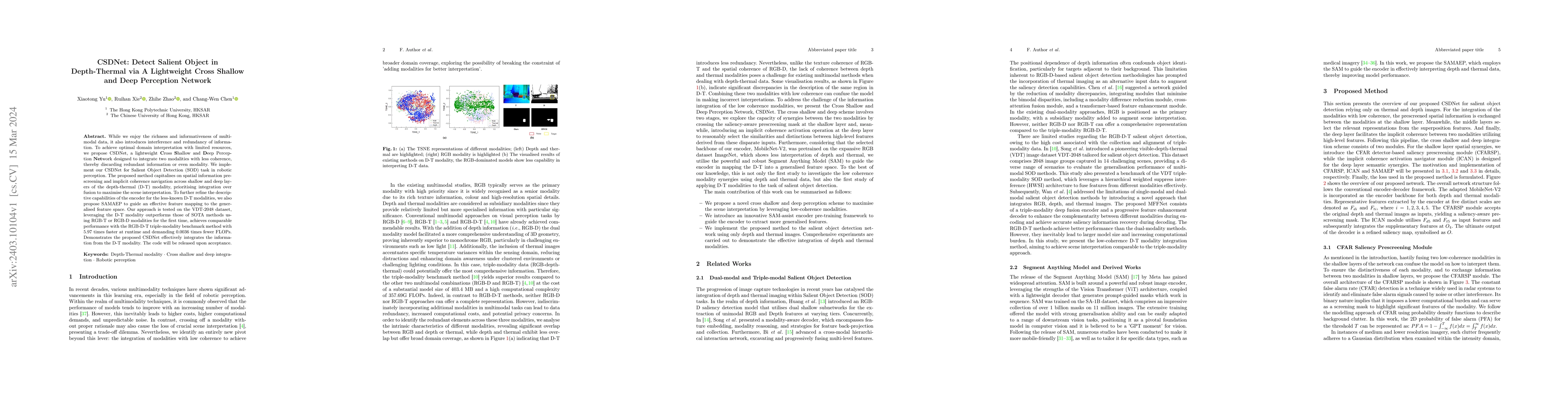 Thumbnail for CSDNet: Detect Salient Object in Depth-Thermal via A Lightweight Cross
  Shallow and Deep Perception Network