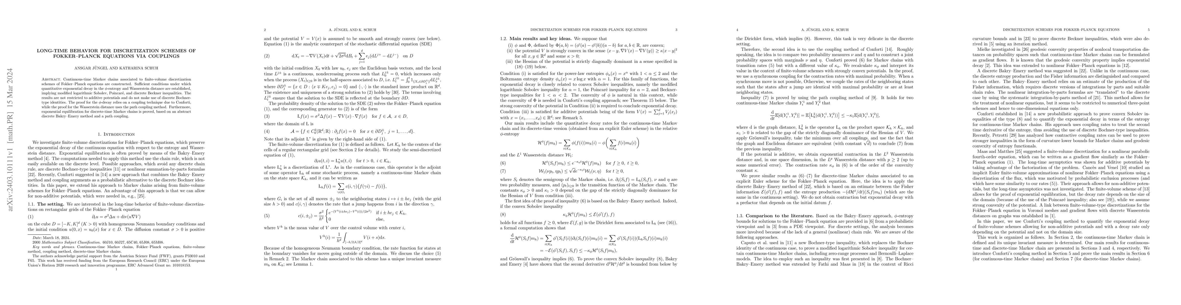 Thumbnail for Long-time behavior for discretization schemes of Fokker-Planck equations
  via couplings
