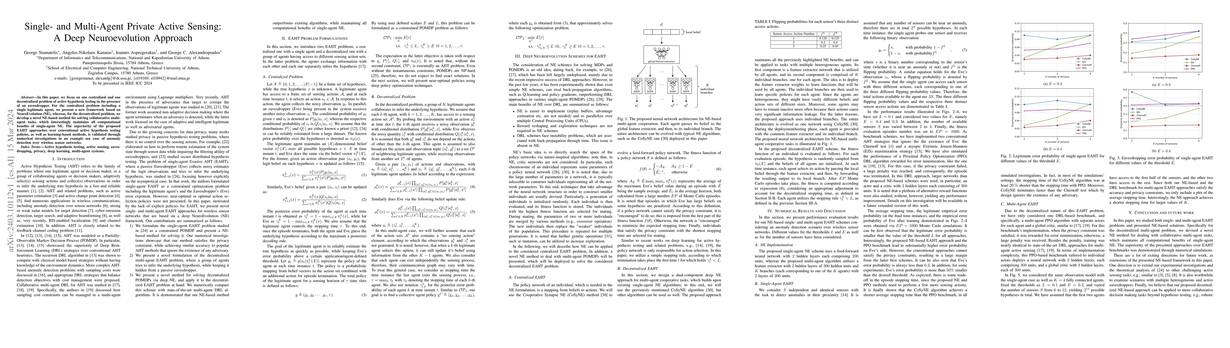 Thumbnail for Single- and Multi-Agent Private Active Sensing: A Deep Neuroevolution
  Approach