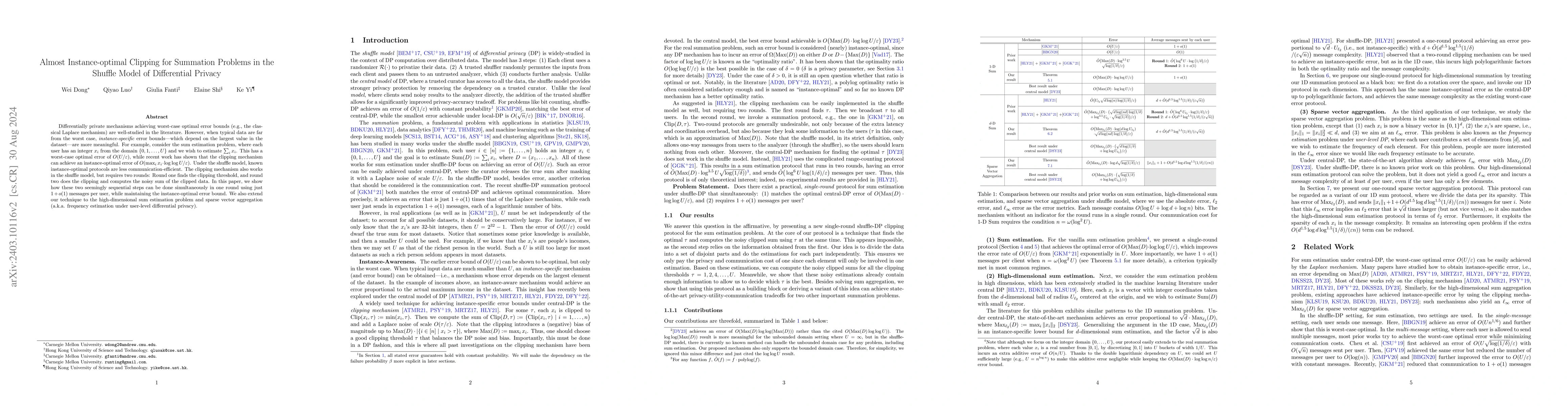 Thumbnail for Instance-optimal Clipping for Summation Problems in the Shuffle Model of
  Differential Privacy