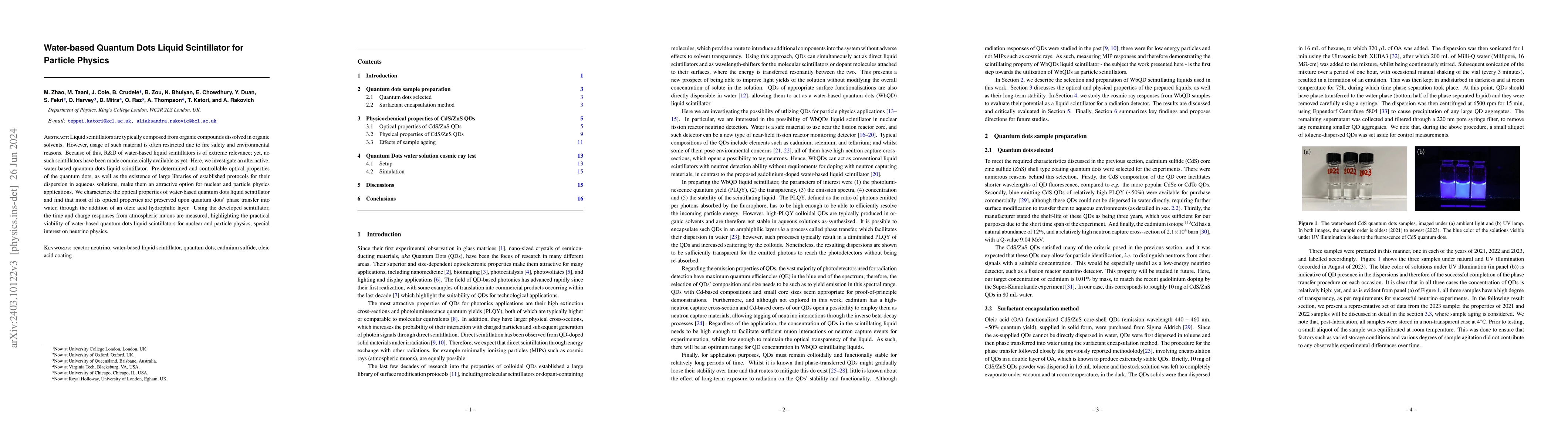 Thumbnail for Water-based Quantum Dots Liquid Scintillator for Particle Physics