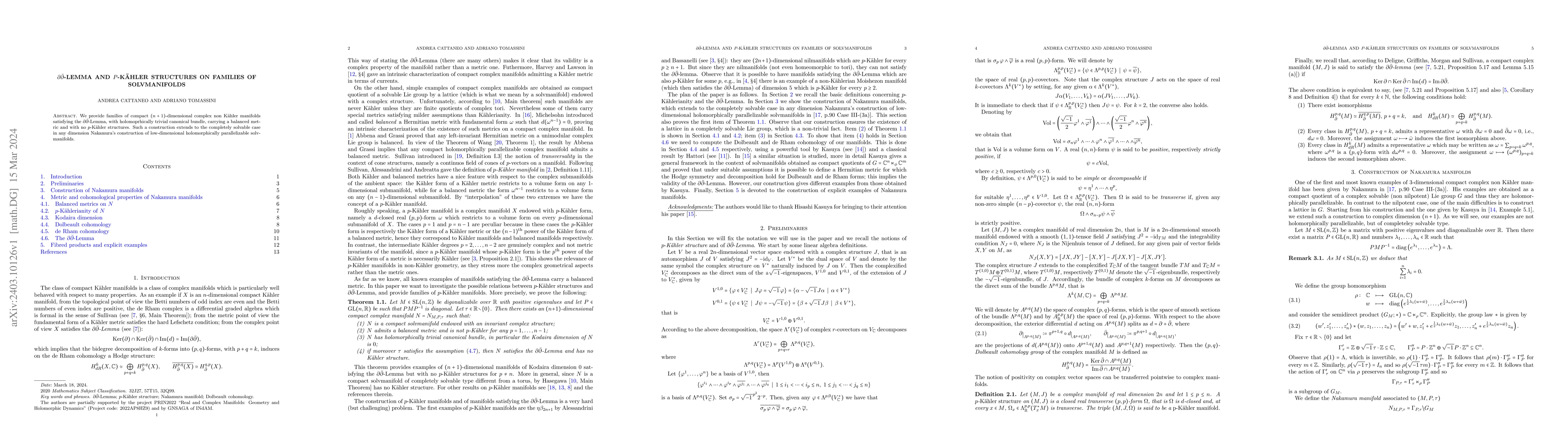 Thumbnail for $\partial\bar{\partial}$-Lemma and $p$-K\"ahler structures on families
  of solvmanifolds