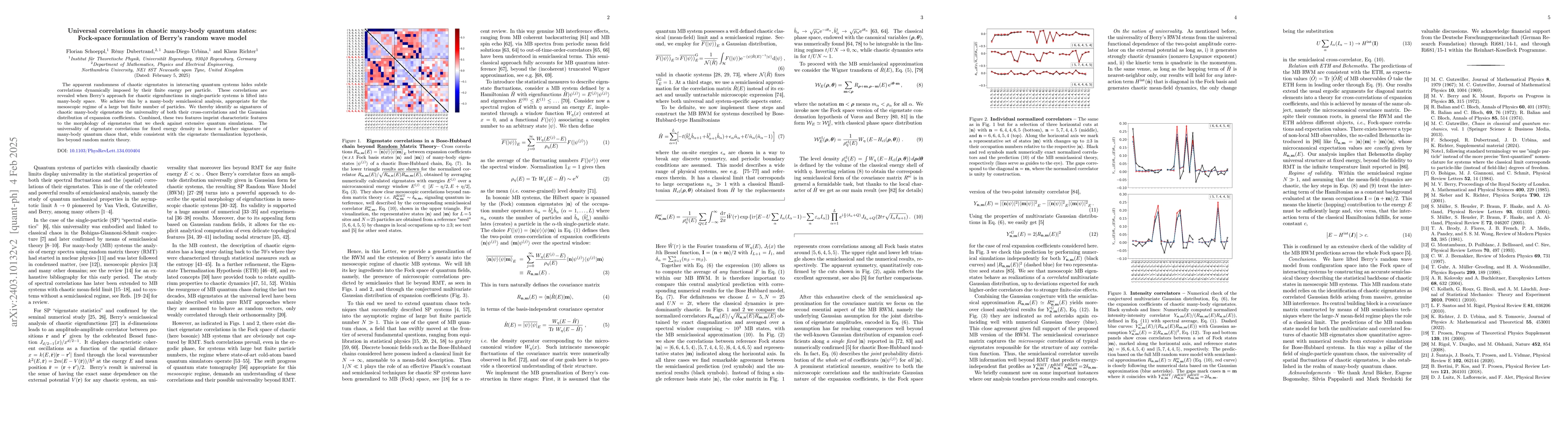 Thumbnail for Universal correlations in chaotic many-body quantum states: Fock-space
  formulation of Berrys random wave model