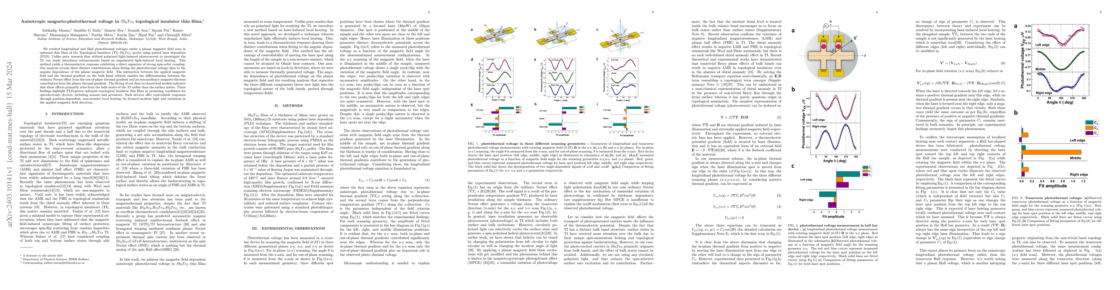 Thumbnail for Anisotropic magneto-photothermal voltage in Sb2Te3 topological insulator
  thin films