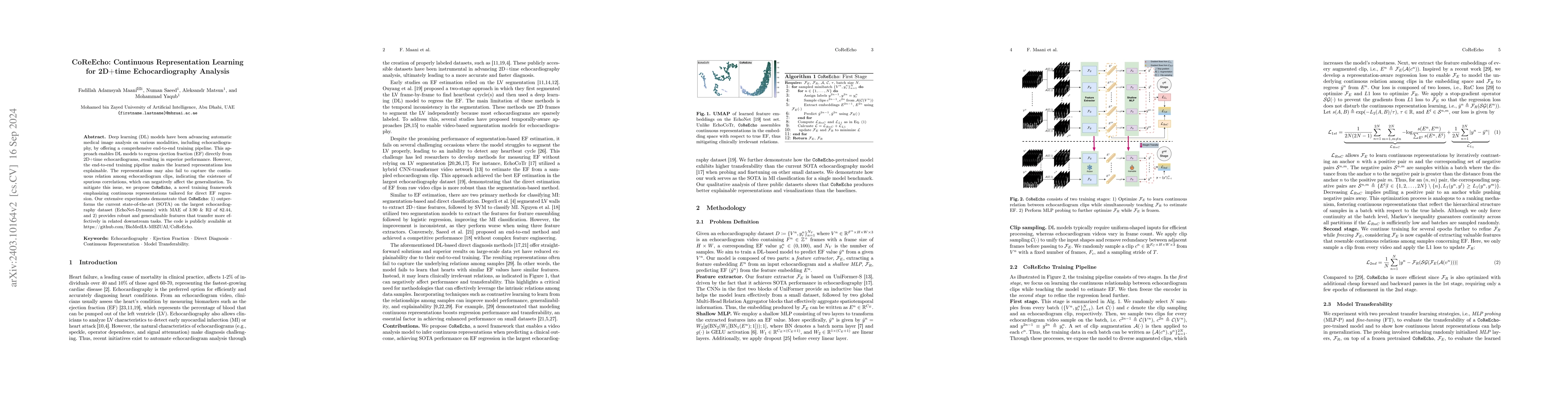 Thumbnail for CoReEcho: Continuous Representation Learning for 2D+time
  Echocardiography Analysis