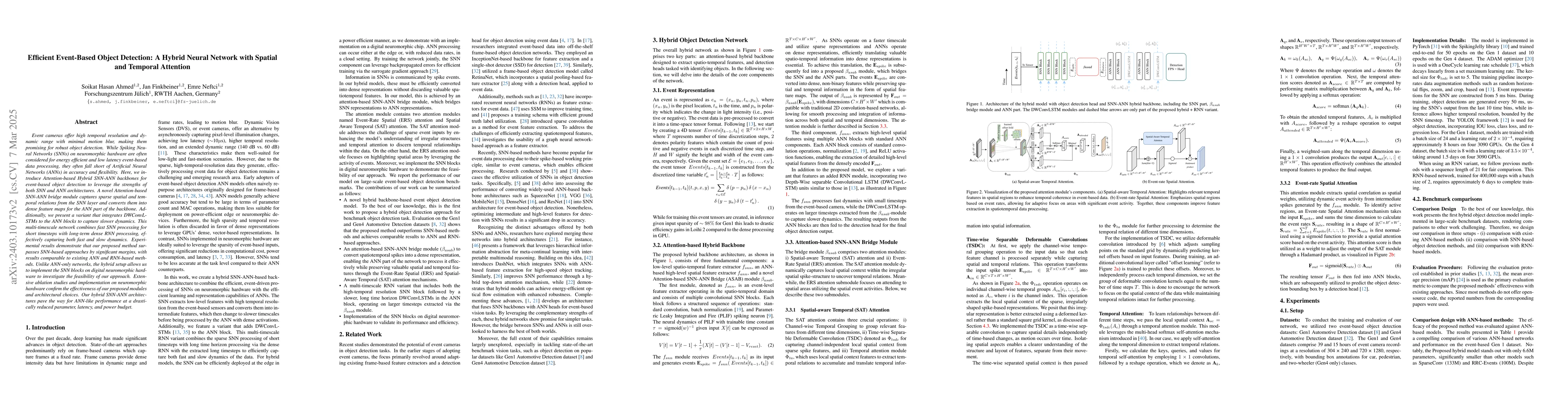 Thumbnail for A Hybrid SNN-ANN Network for Event-based Object Detection with Spatial
  and Temporal Attention