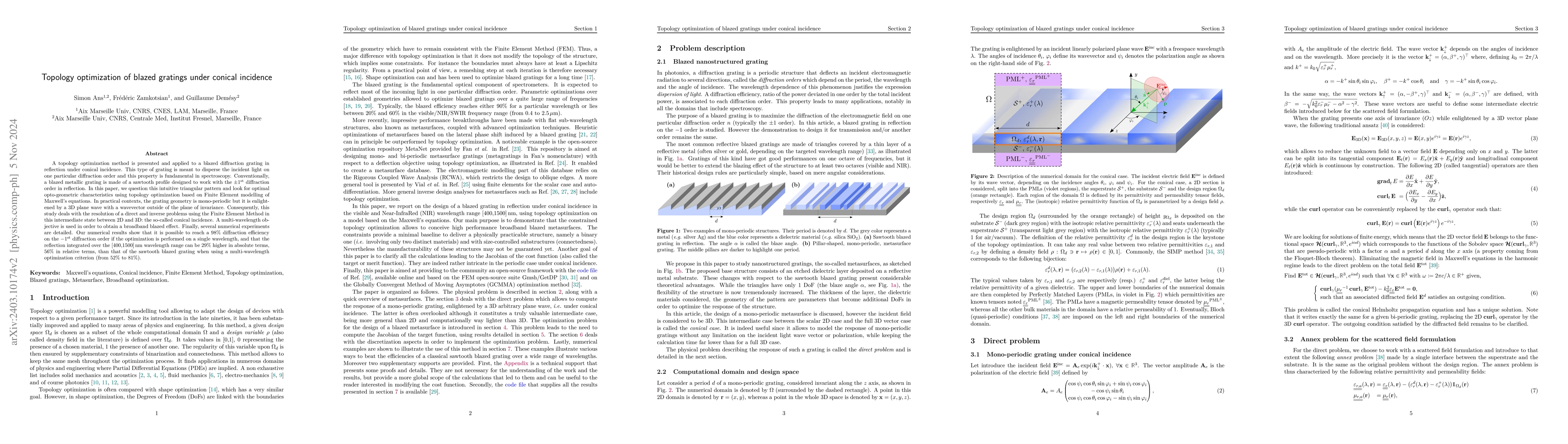 Thumbnail for Topology optimization of blazed gratings under conical incidence