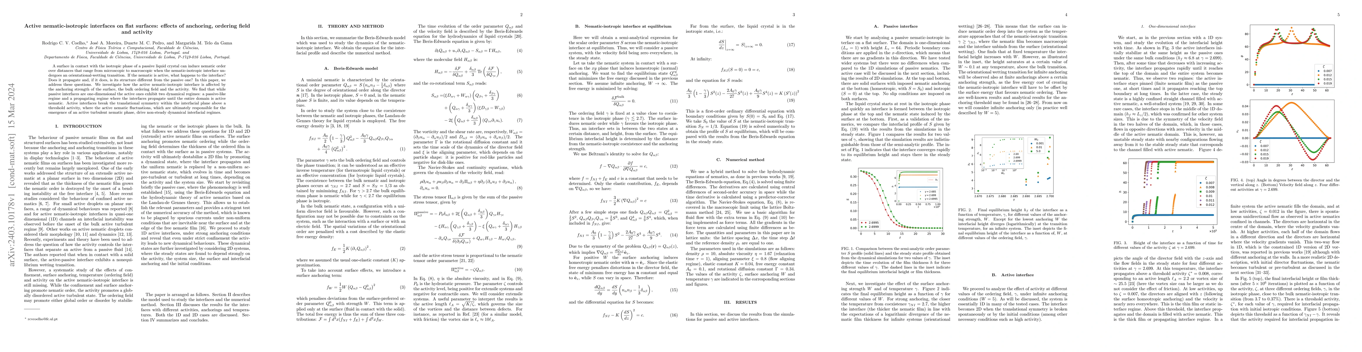 Thumbnail for Active nematic-isotropic interfaces on flat surfaces: effects of
  anchoring, ordering field and activity