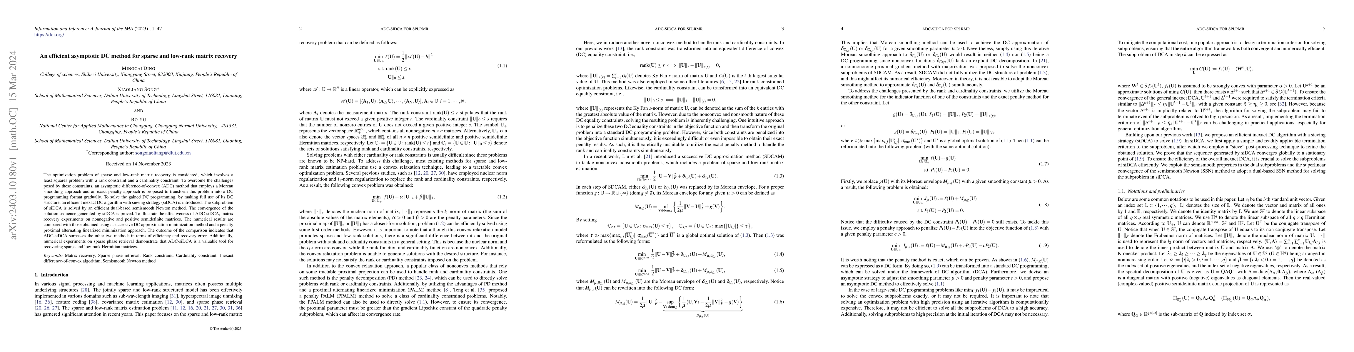 Thumbnail for An efficient asymptotic DC method for sparse and low-rank matrix
  recovery