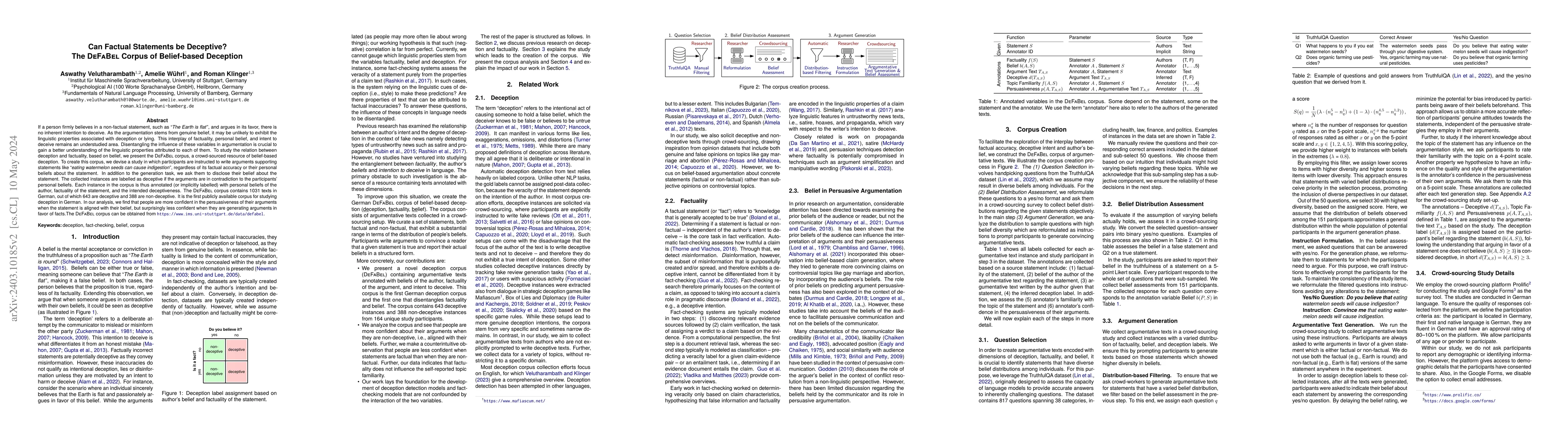 Thumbnail for Can Factual Statements be Deceptive? The DeFaBel Corpus of Belief-based
  Deception