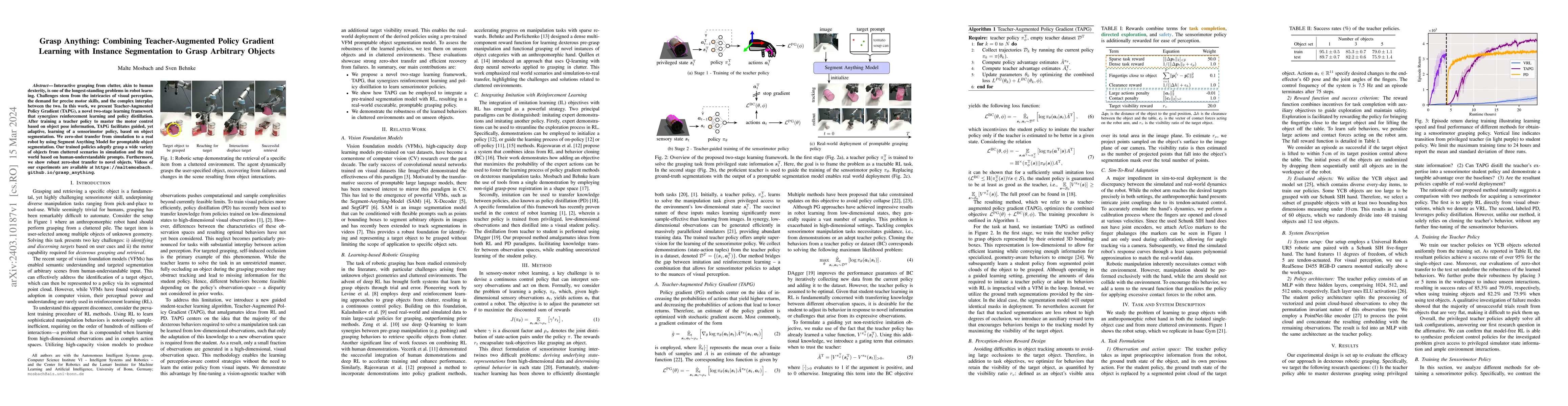 Thumbnail for Grasp Anything: Combining Teacher-Augmented Policy Gradient Learning
  with Instance Segmentation to Grasp Arbitrary Objects