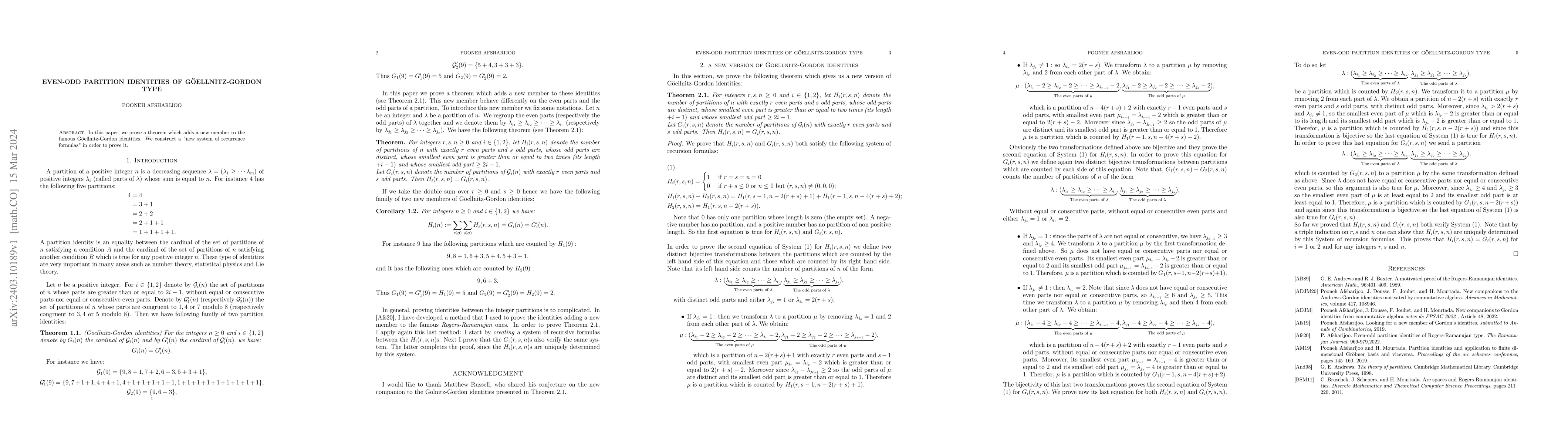 Thumbnail for Even-Odd partition identities of G\"oellnitz-Gordon type