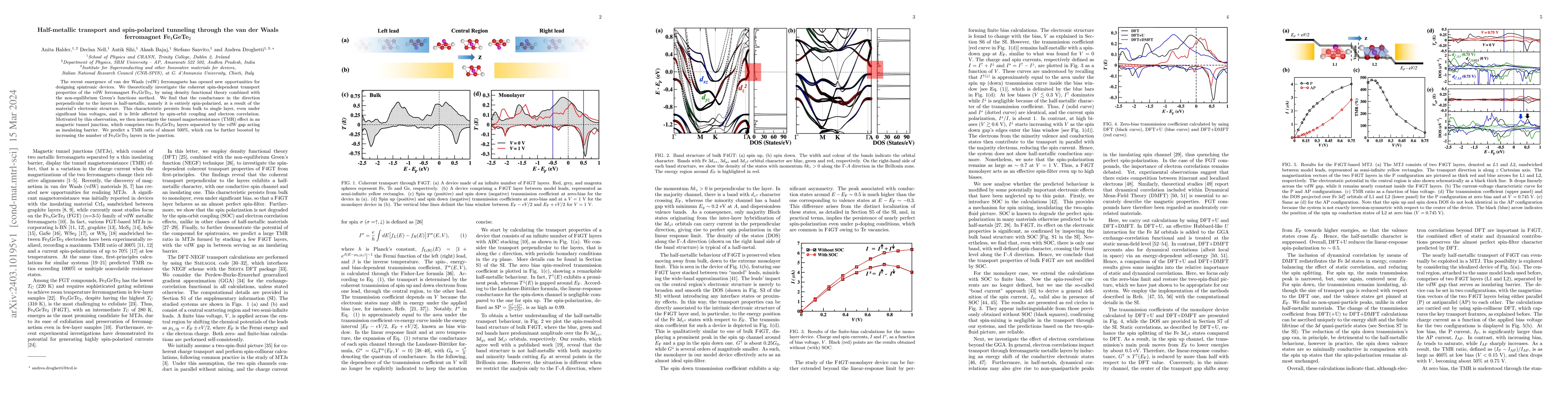 Thumbnail for Half-metallic transport and spin-polarized tunneling through the van der
  Waals ferromagnet Fe${_4}$GeTe$_{2}$