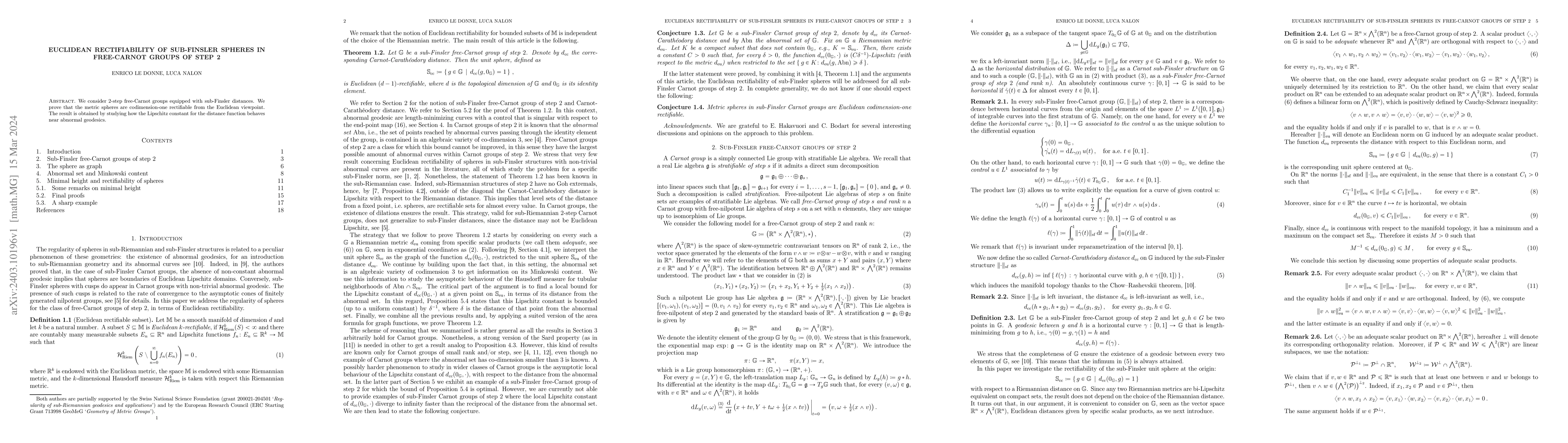 Thumbnail for Euclidean rectifiability of sub-Finsler spheres in free-Carnot groups of
  step 2