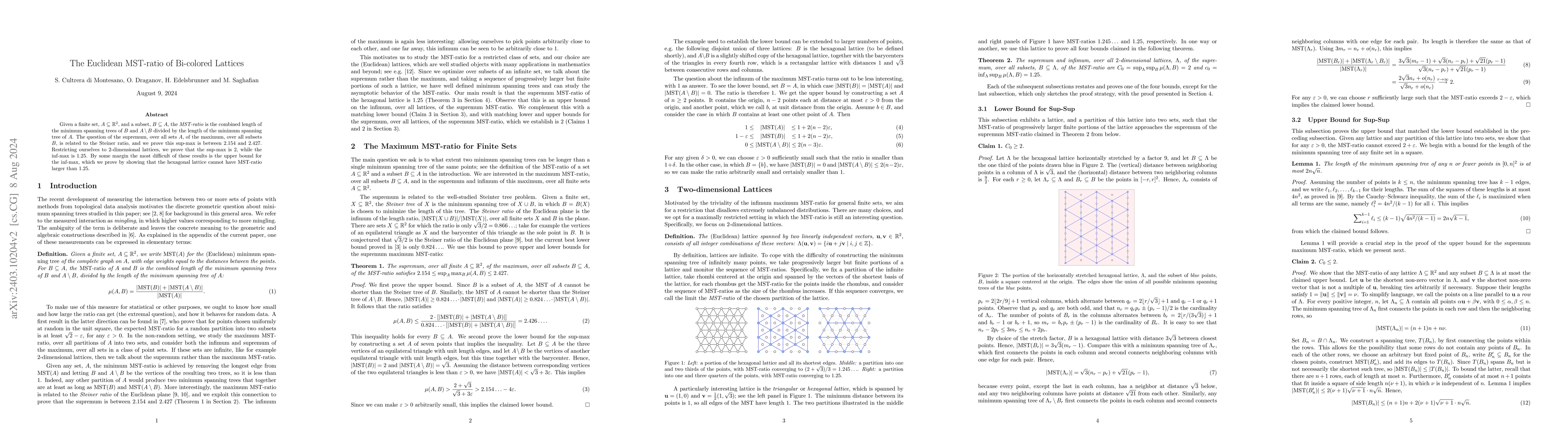 Thumbnail for The Euclidean MST-ratio for Bi-colored Lattices