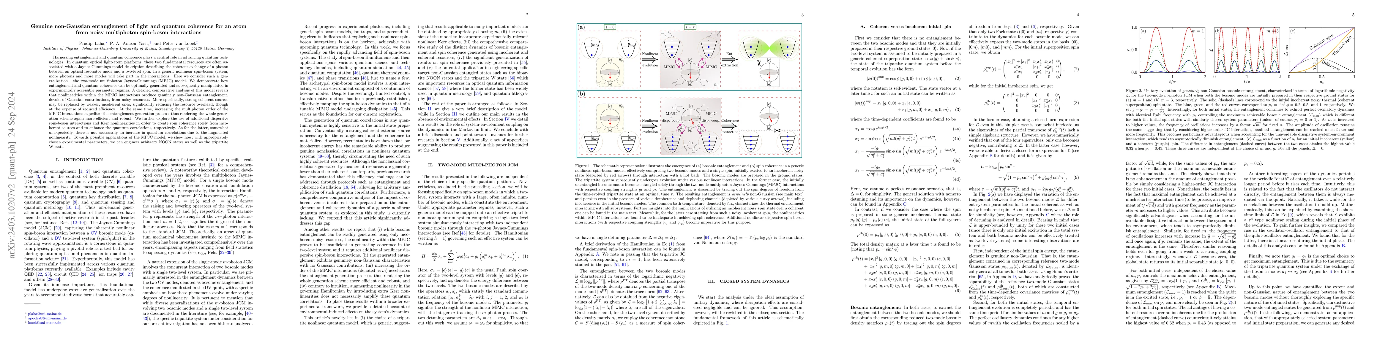 Thumbnail for Genuine non-Gaussian entanglement of light and quantum coherence for an
  atom from noisy multiphoton spin-boson interactions