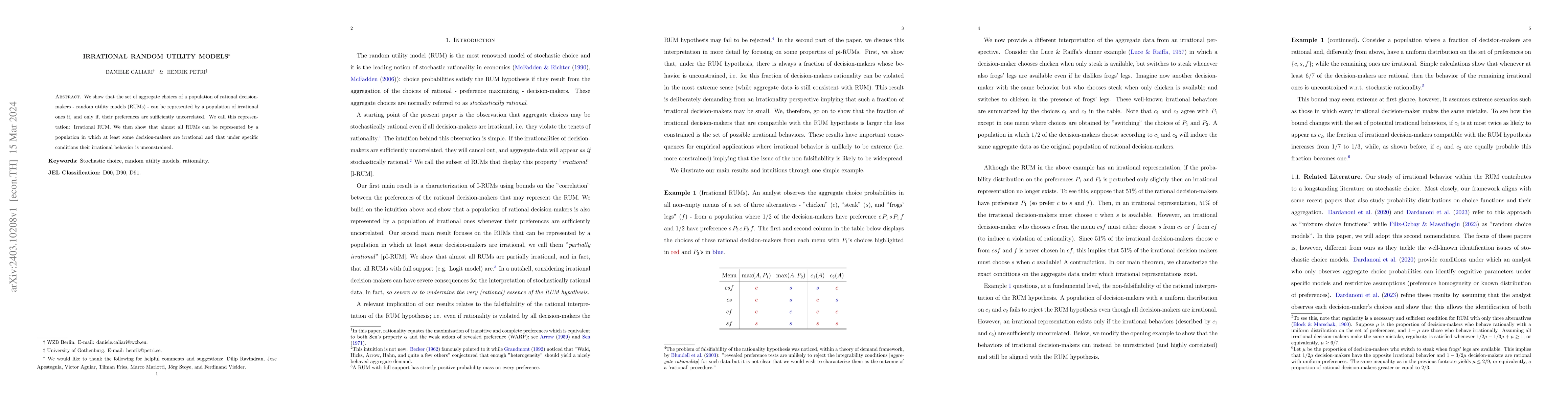 Thumbnail for Irrational Random Utility Models