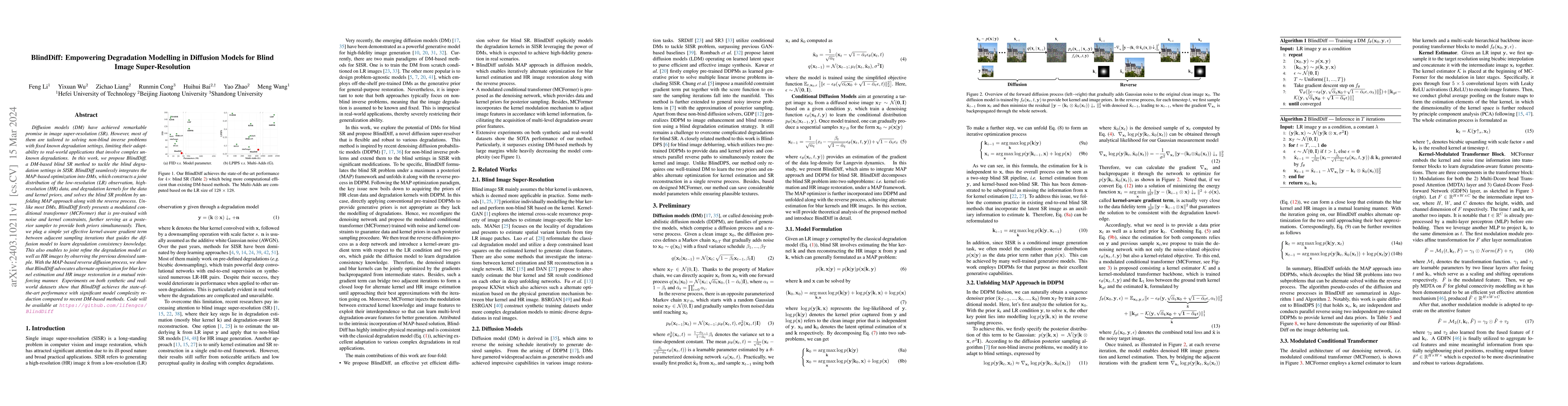 Thumbnail for BlindDiff: Empowering Degradation Modelling in Diffusion Models for
  Blind Image Super-Resolution