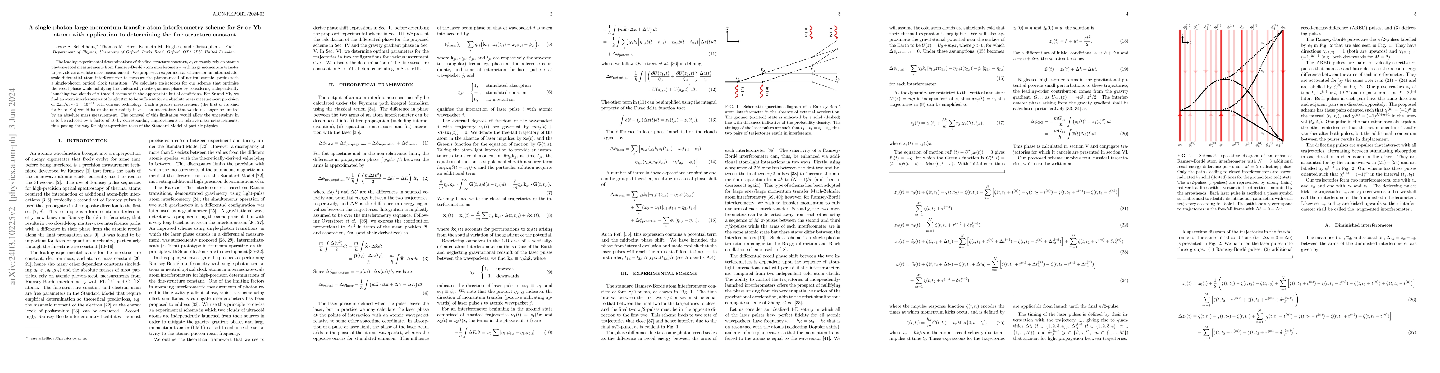Thumbnail for A single-photon large-momentum-transfer atom interferometry scheme for
  Sr or Yb atoms with application to determining the fine-structure constant