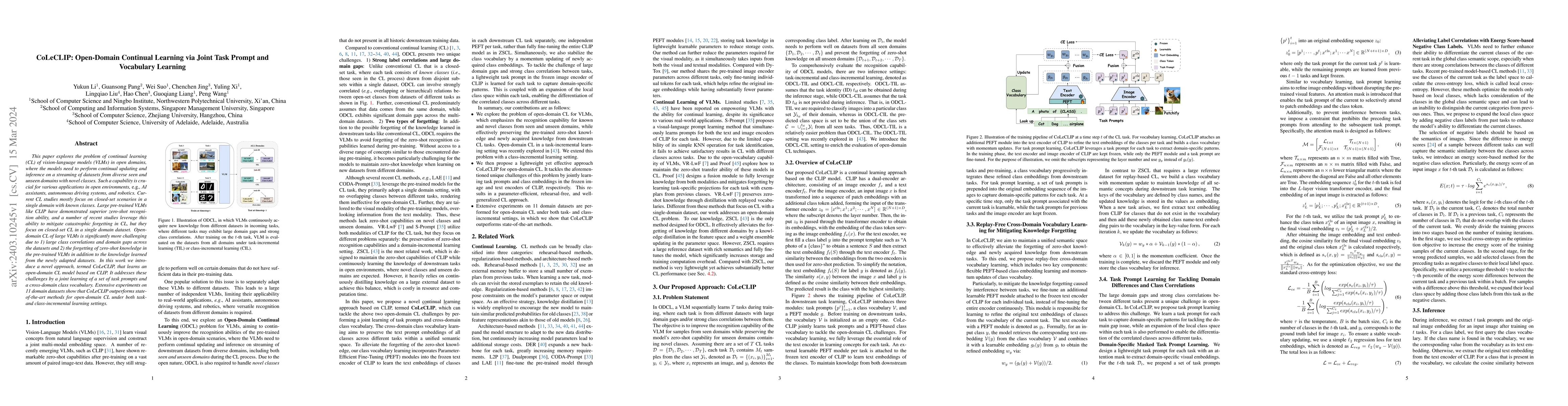 Thumbnail for CoLeCLIP: Open-Domain Continual Learning via Joint Task Prompt and
  Vocabulary Learning