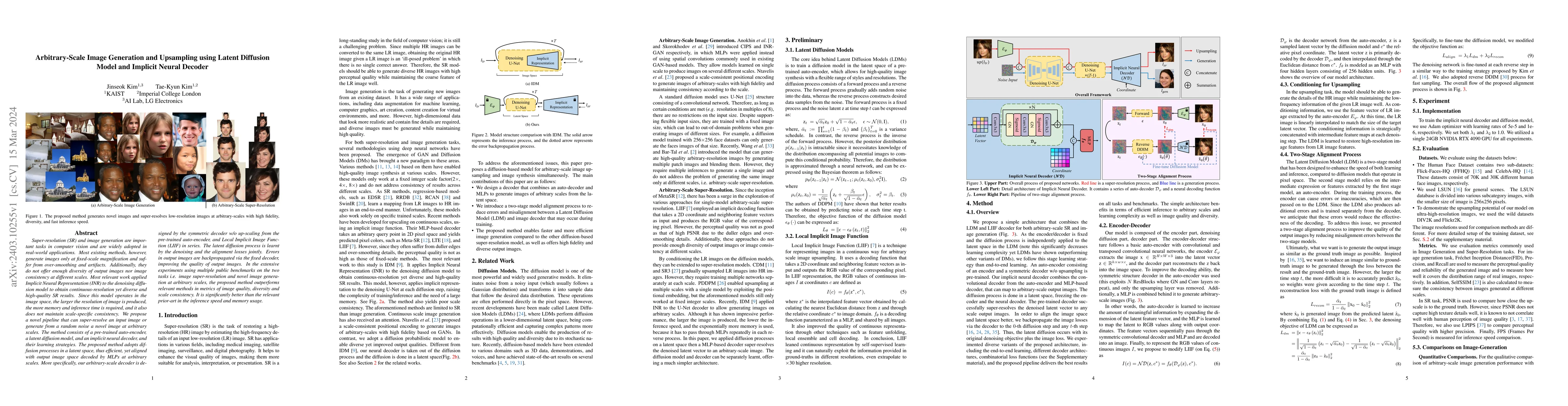 Thumbnail for Arbitrary-Scale Image Generation and Upsampling using Latent Diffusion
  Model and Implicit Neural Decoder