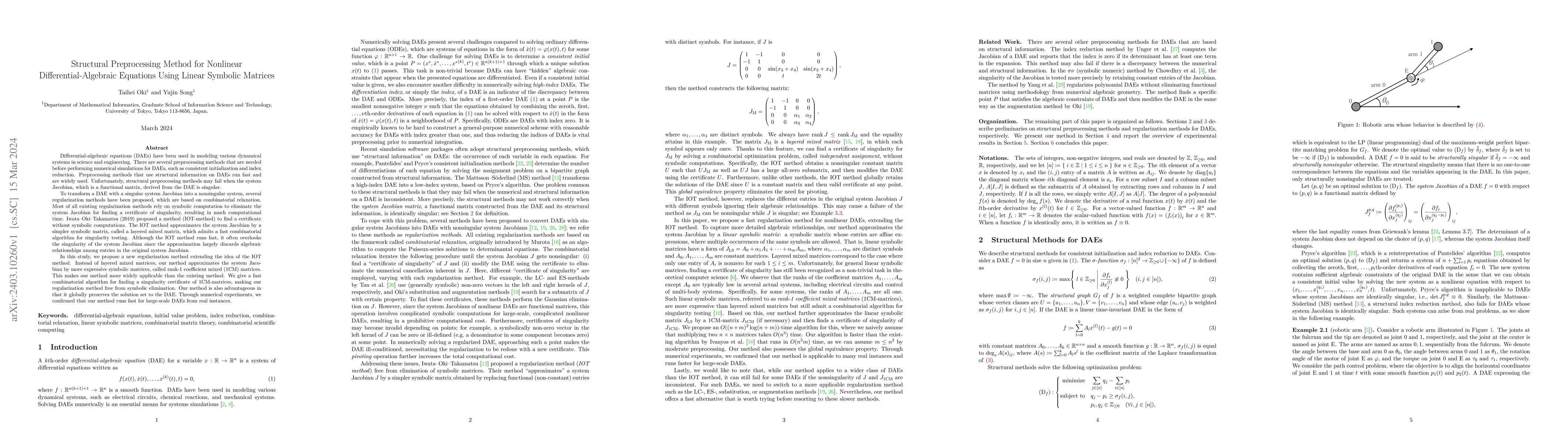 Thumbnail for Structural Preprocessing Method for Nonlinear Differential-Algebraic
  Equations Using Linear Symbolic Matrices