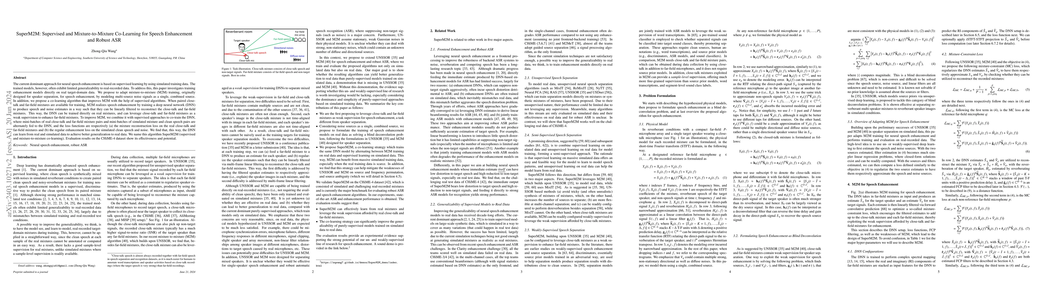 Thumbnail for SuperM2M: Supervised and Mixture-to-Mixture Co-Learning for Speech
  Enhancement and Robust ASR