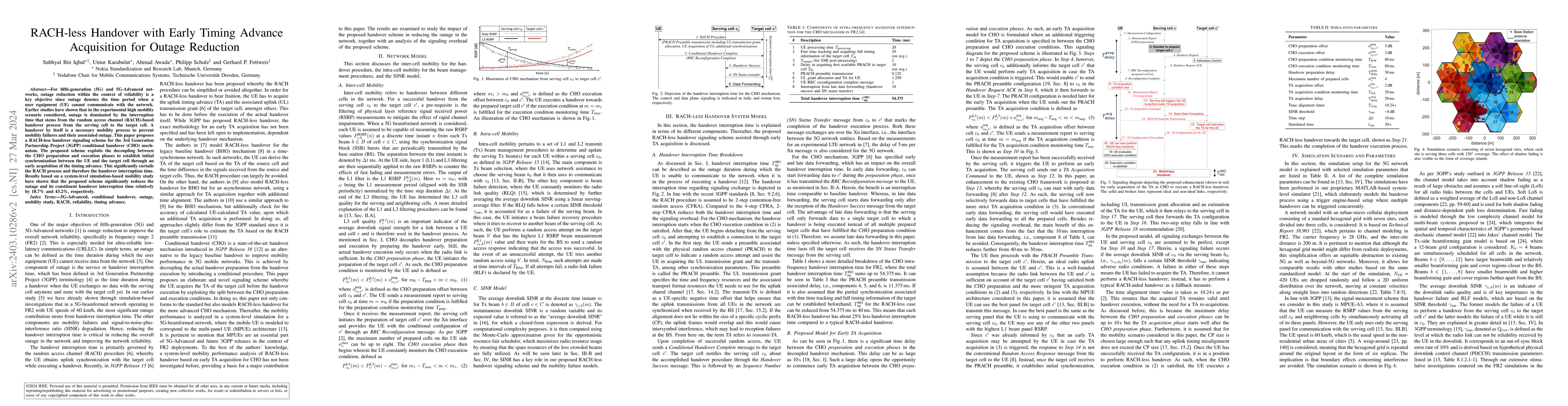 Thumbnail for RACH-less Handover with Early Timing Advance Acquisition for Outage
  Reduction