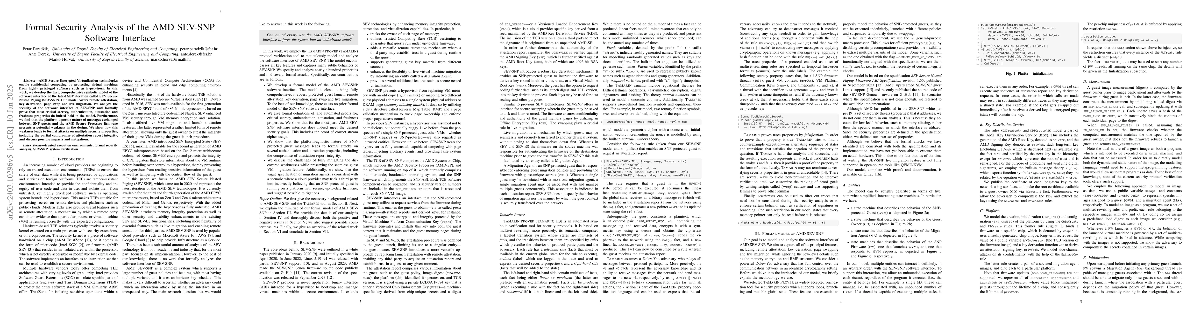 Thumbnail for Formal Security Analysis of the AMD SEV-SNP Software Interface