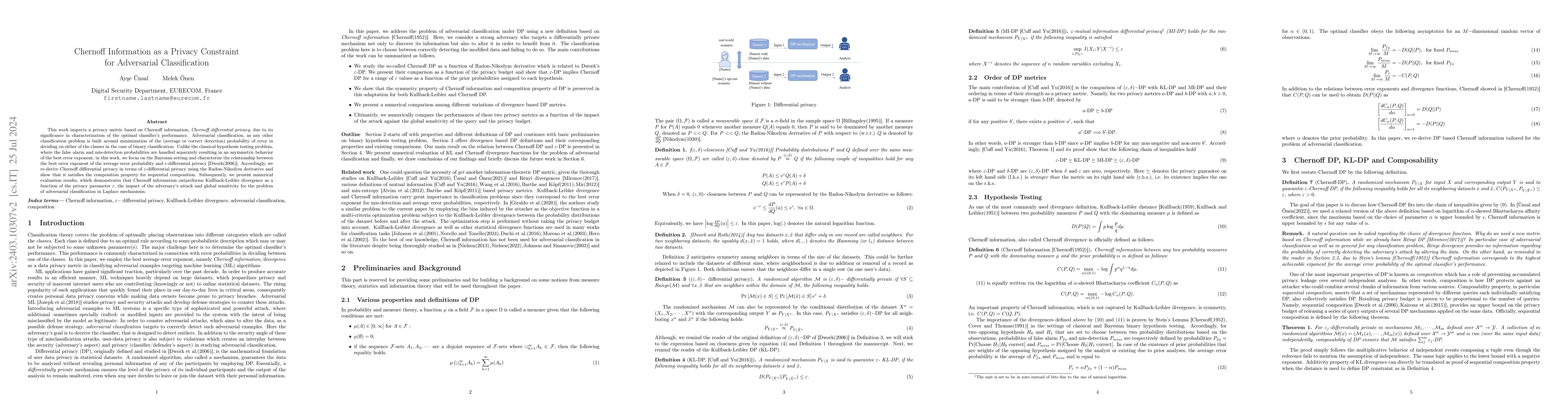 Thumbnail for Chernoff Information as a Privacy Constraint for Adversarial
  Classification