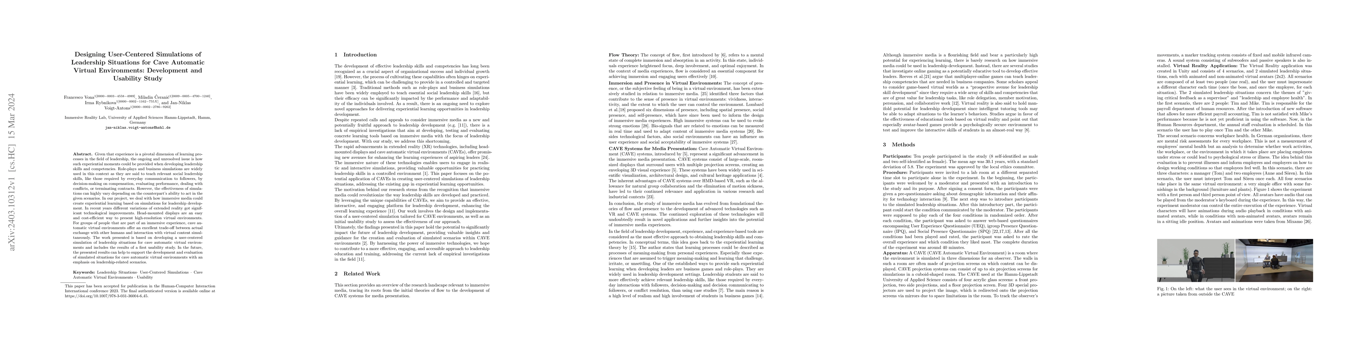 Thumbnail for Designing User-Centered Simulations of Leadership Situations for Cave
  Automatic Virtual Environments: Development and Usability Study