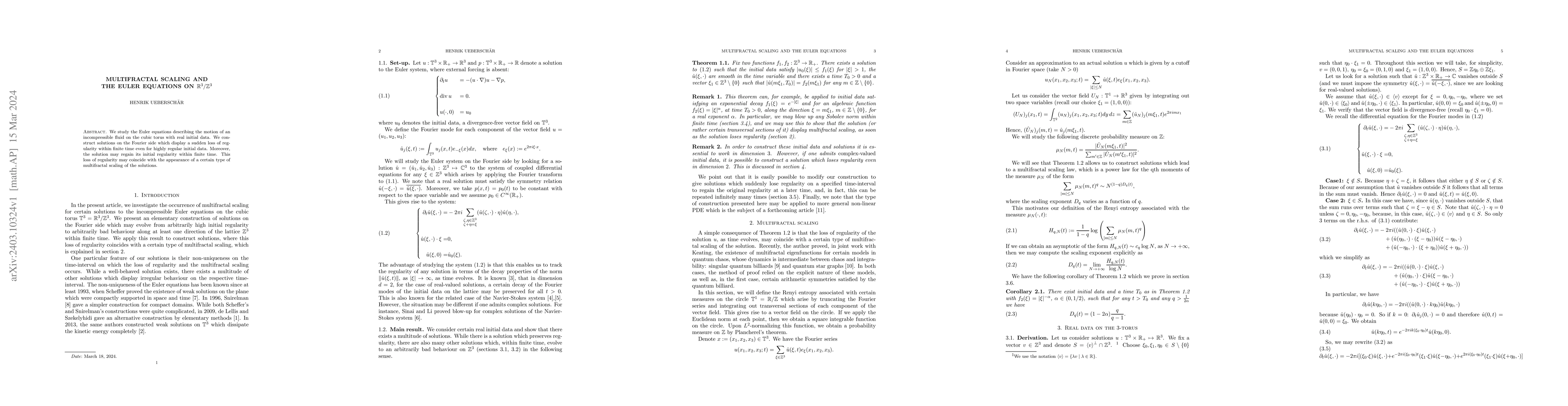 Thumbnail for Multifractal scaling and the Euler equations on R^3/Z^3