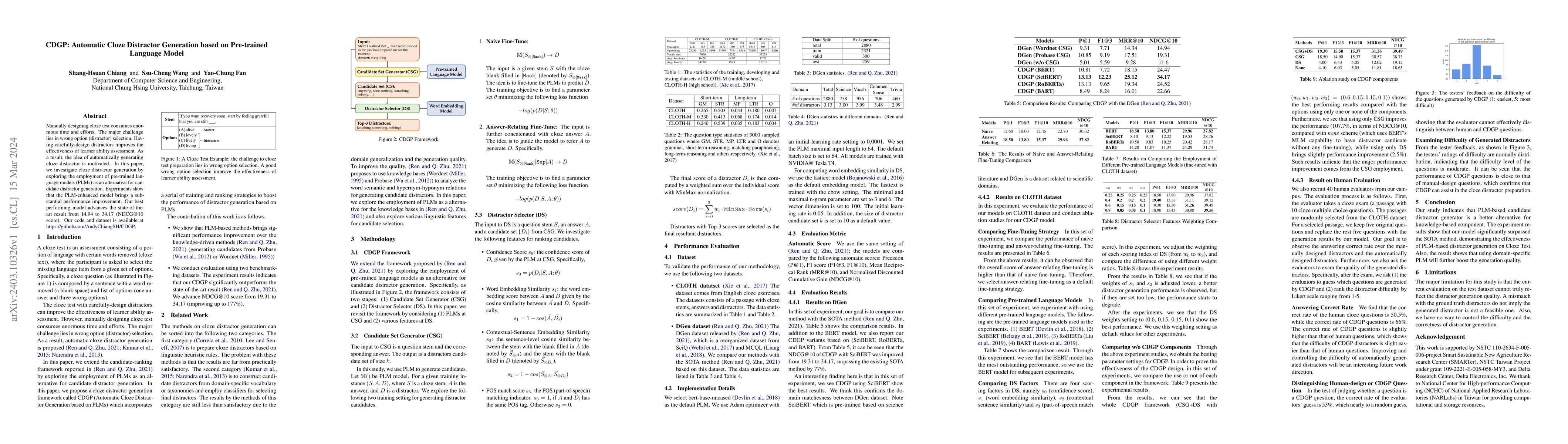Thumbnail for CDGP: Automatic Cloze Distractor Generation based on Pre-trained
  Language Model