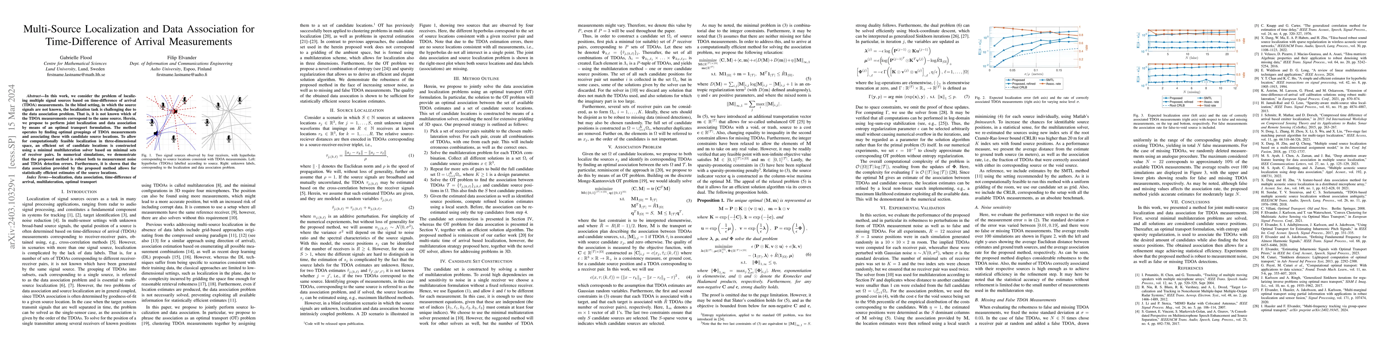 Thumbnail for Multi-Source Localization and Data Association for Time-Difference of
  Arrival Measurements