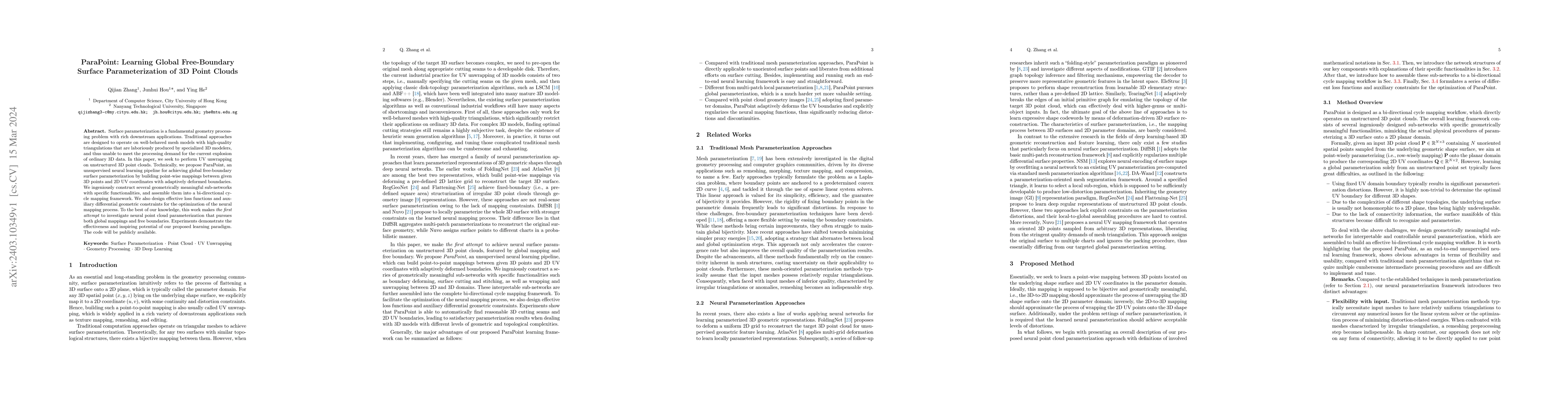 Thumbnail for ParaPoint: Learning Global Free-Boundary Surface Parameterization of 3D
  Point Clouds