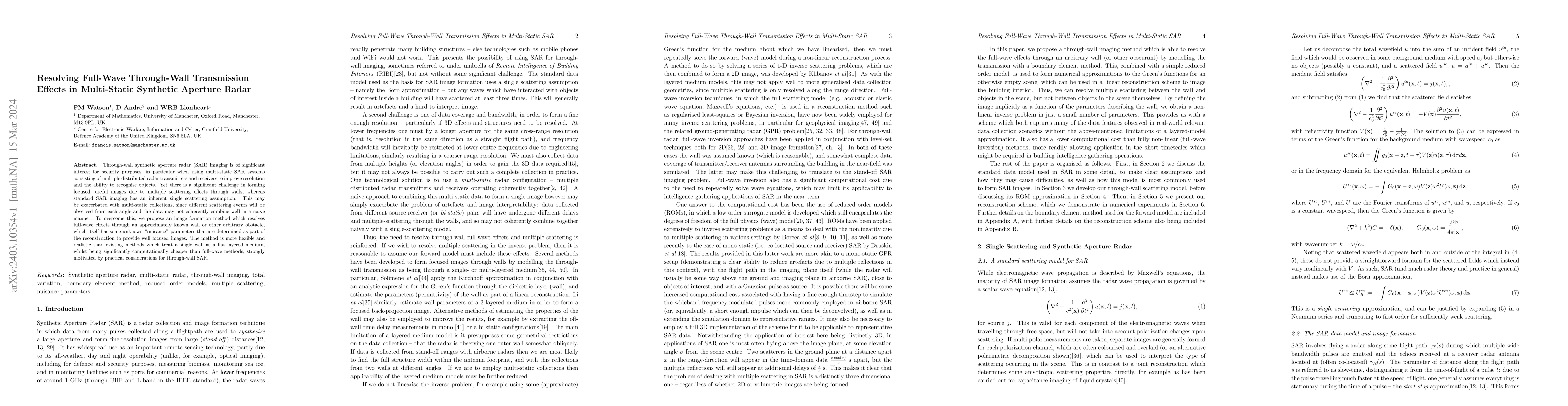 Thumbnail for Resolving Full-Wave Through-Wall Transmission Effects in Multi-Static
  Synthetic Aperture Radar