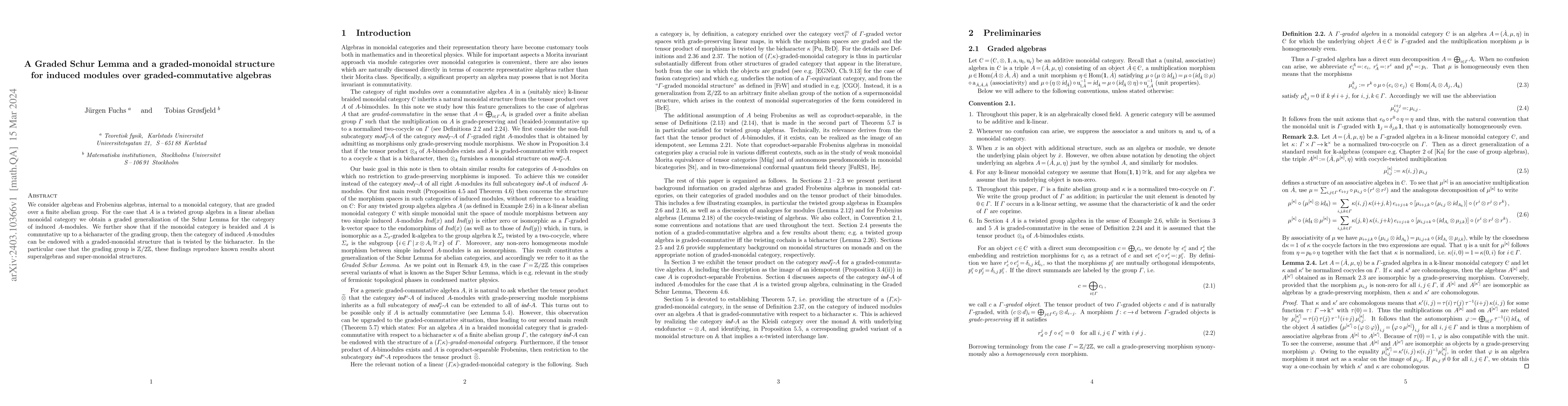 Thumbnail for A Graded Schur Lemma and a graded-monoidal structure for induced modules
  over graded-commutative algebras