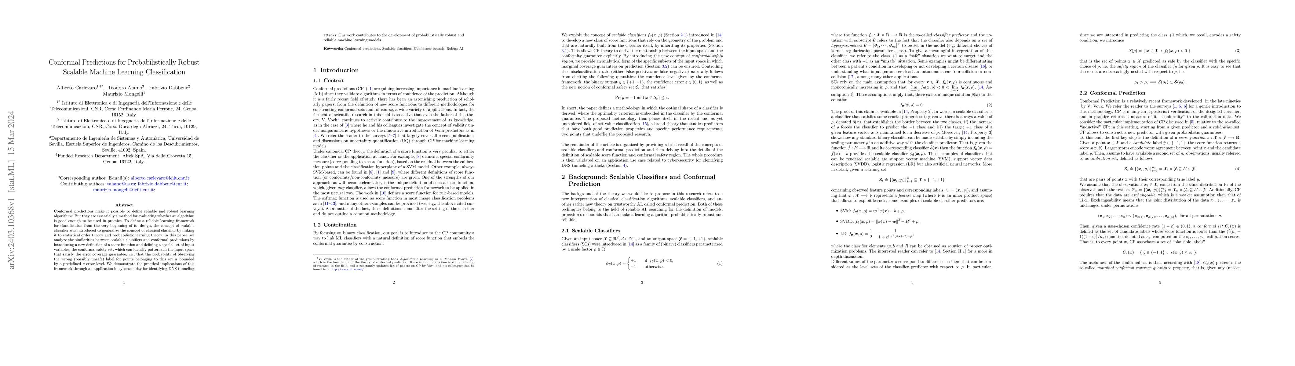 Thumbnail for Conformal Predictions for Probabilistically Robust Scalable Machine
  Learning Classification